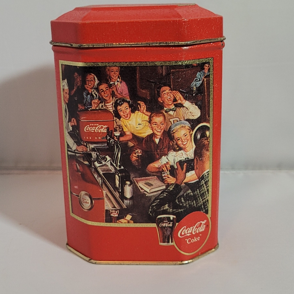 Coca-Cola Red Vintage Tin Canister - Cola Diner Scene